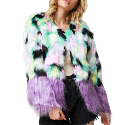 

Toponeto Women Fashion Boho Faux Fur Outerwear Splice Cardigan Loose O-neck Pocket Coat