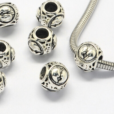 

Alloy European Beads Large Hole Rondelle Beads with ConstellationZodiac Sign Antique Silver Gemini 105x9mm Hole 45mm