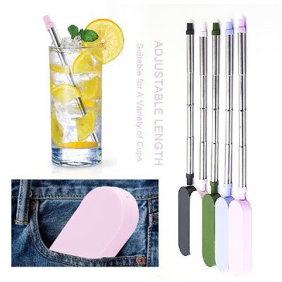 

Reusable Drinking Straws Stainless Steel Collapsible Straw Telescopic Straws with Case Brush