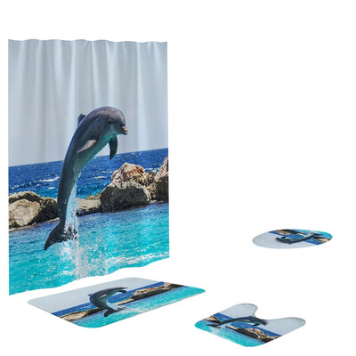 

Toponeto 4PCS Non Slip Toilet Polyester Cover Mat Set Bathroom Shower Curtain