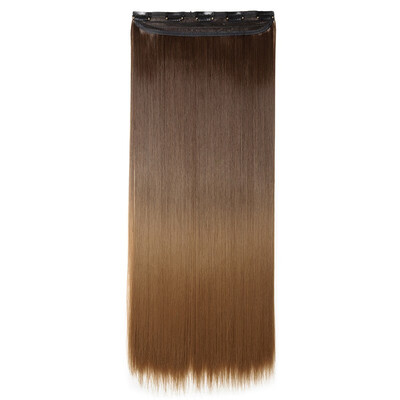 

Ombre Synthetic Fiber Clips in on Hair Extension 34 Full Head One Piece 5 Clips Long Silky Curly Wavy