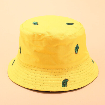 

Cactus Embroidery Double Sided Cotton Bucket Hat Summer Outdoor Fisherman Hat Casual Sun Hats For Unisex Women Men