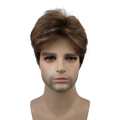 

StrongBeauty Manly Short Brown Mixed Blonde Fluffy Straight Full Bang Capless Heat Resistant Fiber Wig For Men COLOUR CHOICES