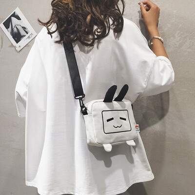 

Funny small bag female 2019 new Korean version of the cartoon Harajuku student canvas slung cute mini shoulder bag cute