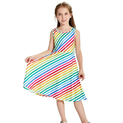 

Youth Teen Kids Girl Sleeveless Striped Dress School Party Sundress Clothes