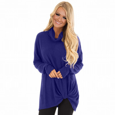 

Solid color bottoming shirt ladies T-shirt high collar long sleeve loose top