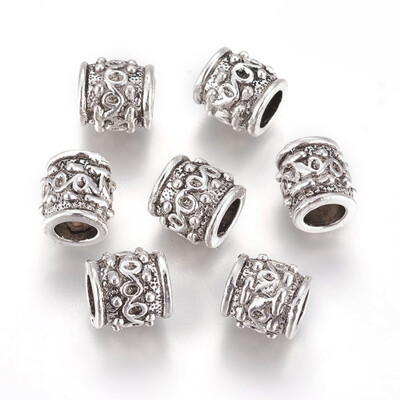 

Alloy European Large Hole Beads Column Antique Silver 9x85mm Hole 5mm