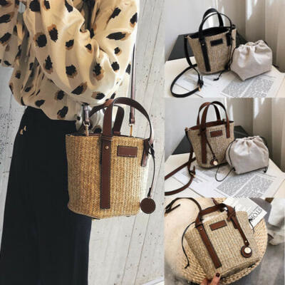 

US Women Straw Bag Beach Rattan Shoulder Bags Wicker Weave Handbag Crossbody