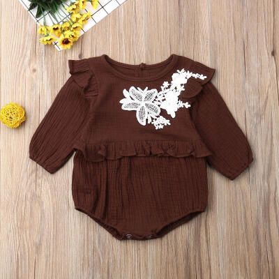 

Newborn Kids Baby Girls Cotton Linen Outfits Clothes Long Sleeve Romper Ruffle Bodysuits Jumpsuits 0-24M