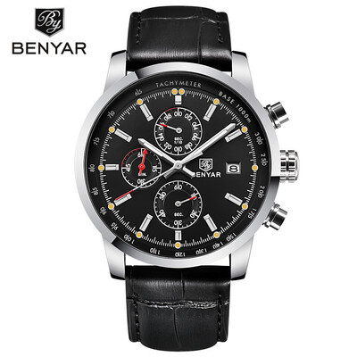 

Binya fashion mens quartz watch leather casual mens watch small three-needle calendar watch
