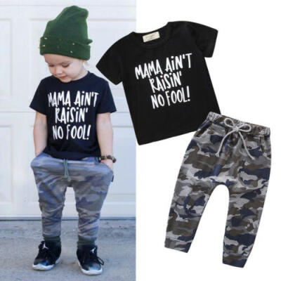 

Toddler Kids Baby Girls Boys T-shirt Tops Camouflage Long Pants Outfit Clothes