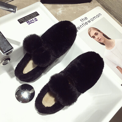 

Fur Shoes Female Autumn Winter Korean Edition Warm Suedeball Flat sole Ins Student Leisure Round Head Bread Shoes