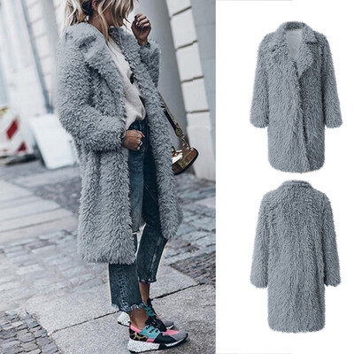 

Toponeto Womens Warm Artificial Wool Coat Jacket Lapel Long Style Winter Outerwear