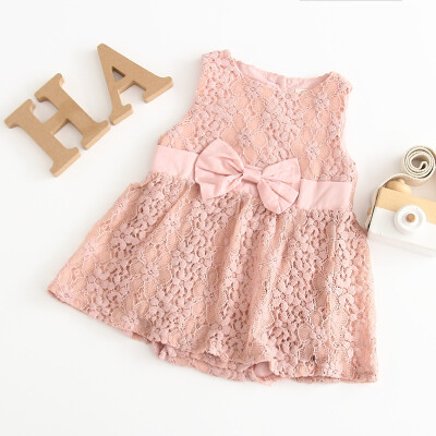 

Baby Girls Dresses Baby Clothing Female Baby Sleeveless Bow Pink Female Lace Dress Outfit Size 66-100 For 3-24 Month Baby