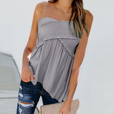 

Starmoon Women Fashion Sexy Solid Sleeveless Slash Neck Loose Ruched Blouse Tops
