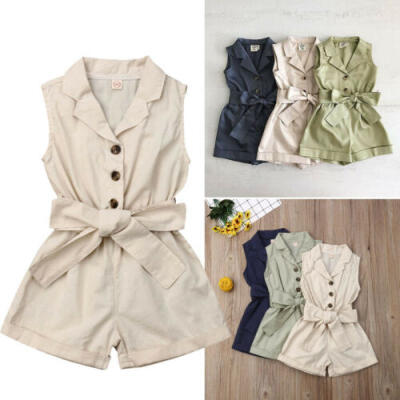 

US Toddler Kids Baby Girl V-neck Collared Shirt Romper Jumpsuit Outfits Clothes