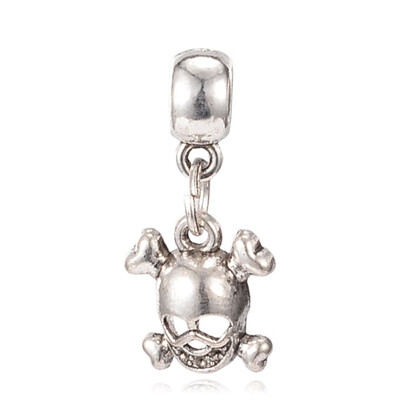 

Tibetan Style Alloy European Dangle Pendants Pirate Style Skull Antique Silver 27mm Hole 45mm