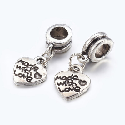 

Alloy European Dangle Beads Heart Antique Silver 22mm Hole 5mm