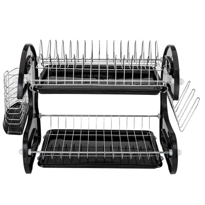 

Multifunctional Dual Layers Bowls & Dishes & Chopsticks & Spoons Collection Shelf Dish Drainer Black