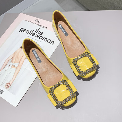 

Single shoe female 2019 summer square head shallow mouth thick heel grandma shoes Korean fashion Joker square buckle rhinestone fa