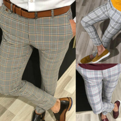 

Stylish Men Slim Fit Stripe Business Formal Pants Casual Office Skinny Trousers