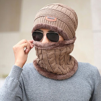 

Woollen hat for men winter fleece thickened wool knitted warm top hat for cycling windproof bib cap