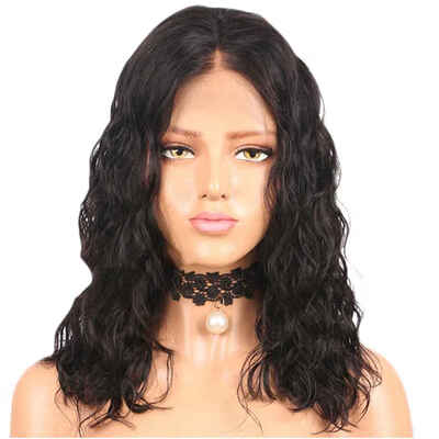 

Women Medium Length Wavy Fake Hair Black Fiber Curly Ladies Party or Daywear Wig