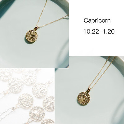 

12 Constellation Jewelry Necklace Gold Virgo Libra Scorpio Sagittarius Capricorn Aquarius Zodiac Vintage Circle Pendant Necklace