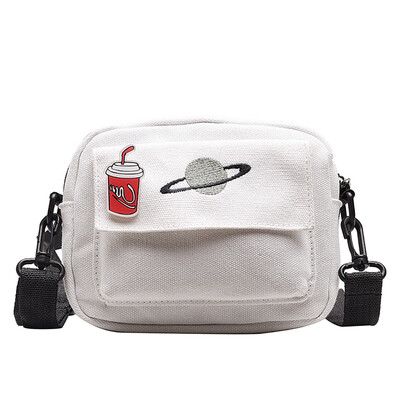 

Women Canvas Shoulder Bag Cute Embroidery Planet Messenger Bag Student Casual Crossbody Bag For Girls T10