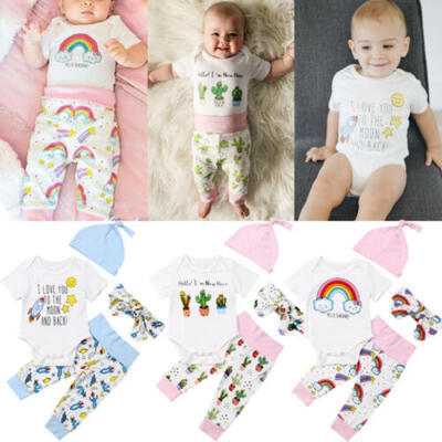 

UK Newborn Infant Baby Girl Boy Romper Long Pants 4PCS Cotton Outfit Set Clothes