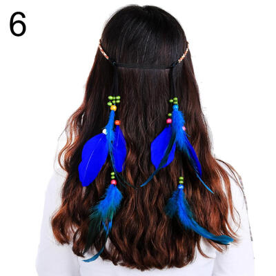 

Bohemian Women Peacock Feather Headband Braided Rope Hair Band Hippie Headdress