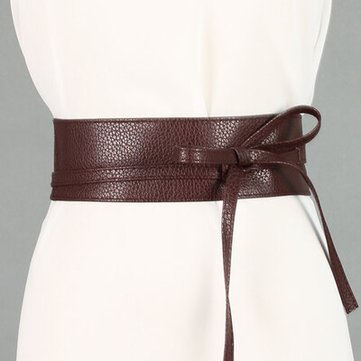 

Boho Belt For Women Bowknot Faux Leather Wrap Around Obi Style Waistband Black Cummerbund Brown Women Belt 2504 CM