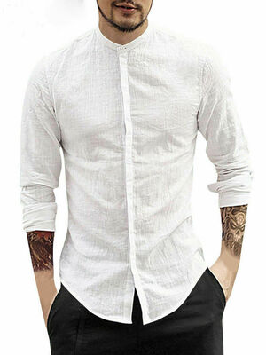 

Mens Linen V Neck Long Sleeve Basic Tee T-shirt Casual Tops Blouse -XL