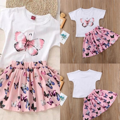 

Kids Baby Girls Butterfly Dress Summer T-shirt TopsSkirts Princess Outfits Set