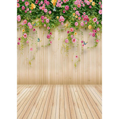 

Wooden Planks Flower Photography Background Cloth Backdrop Studio Decor