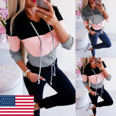 

Women Patchwork Long Sleeve Hoodies Sweater Pullover Jumpers Sweatshirt Top