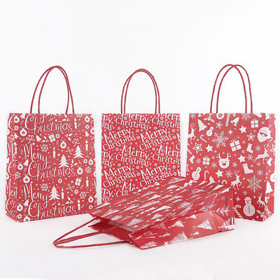 

Tailored Christmas Gift Bag Paper Bag Packaging Kraft Paper Bottom Tote Bag 4pcs