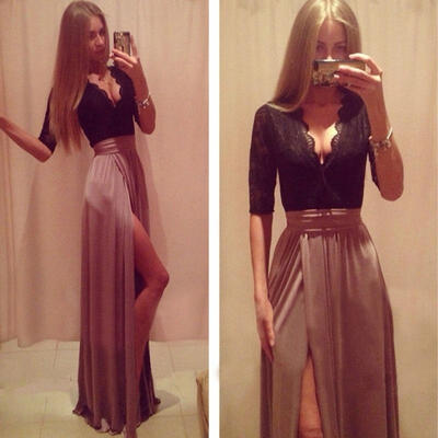 

Lady Sexy Lace Bandage Party Clubwear Women Sleeveless Maxi Long Side Slit Dress