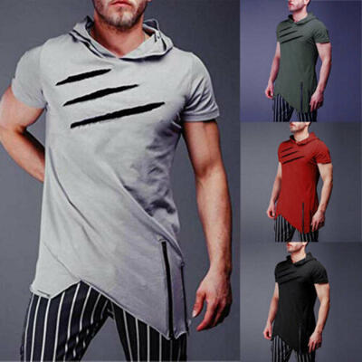 

Men Casual Slim Fit Short Sleeve Shirts Hooded Muscle Tee Tops Hoodie T-shirt