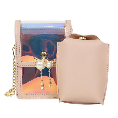 

2pcsset Pearl Decor PVC Shoulder Handbags Women Chain Crossbody Bag Clutch