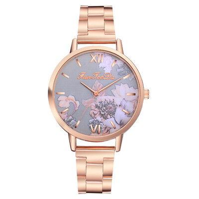 

FanTeeDa Fashion Women Rose Gold Flower Rhinestone Wrist Watches Luxury Casual Female Quartz Watch Relogio Feminino 533