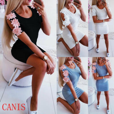 

Women Cold Shoulder Dress Short Sleeve Bodycon Party Sheath Short Mini Dress