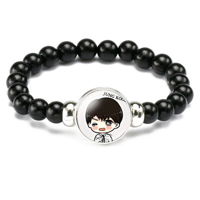 

Skisneostype- Kpop BTS Bracelet Bangtan Boys Black Handmade Leather Rope Bracelet Time Gem Cabochon Wristband