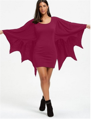 

Pure color bat sleeve skirt