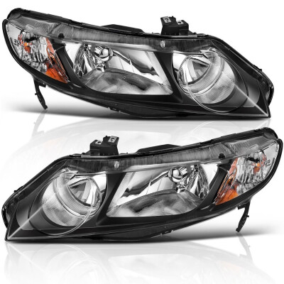 

For 2006 2007 2008 2009 2010 2011 Honda Civic 4-Door Headlight Assembly Headlamp Replacement Black Housing