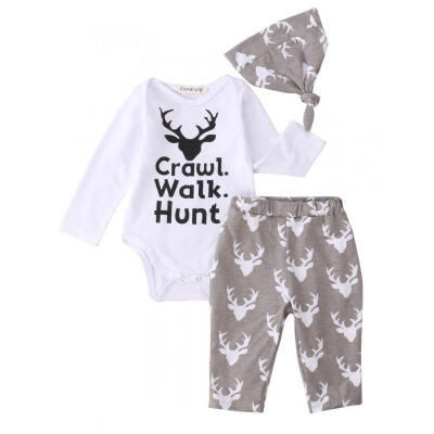 

Newborn Baby Boys Deer Tops Romper Pants Leggings Hat 3PCS Outfits Set Clothes