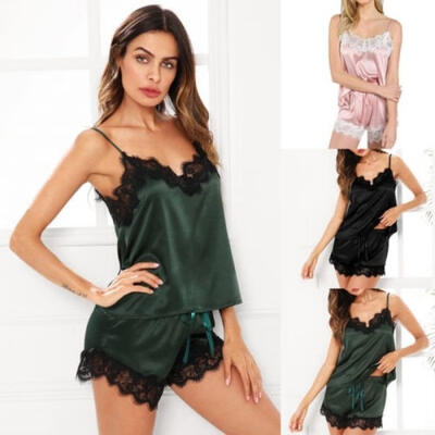 

Hot Women Silk Satin Pajamas Set Sleepwear Shorts Babydoll Nightwear Lingerie