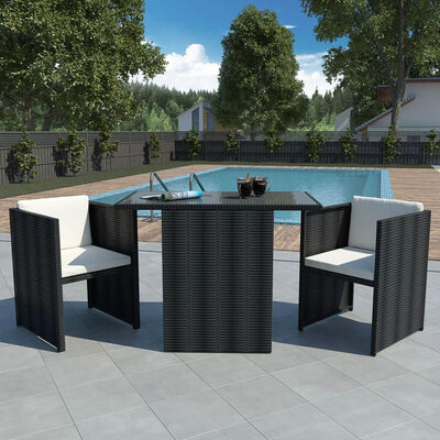 

3 Piece Bistro Set with Cushions Poly Rattan Black