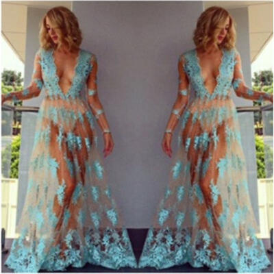 

Sexy Women Summer Long Sleeve Lace Evening Party Cocktail Long Maxi Dress