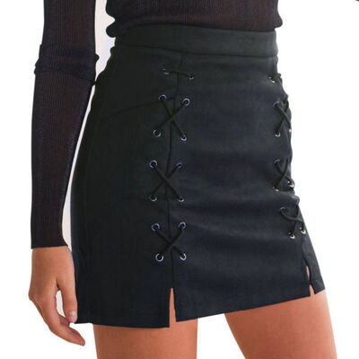 

Autumn winter new high waist PU faux leather Women Skirt black Nude Straps real photo Faldas New